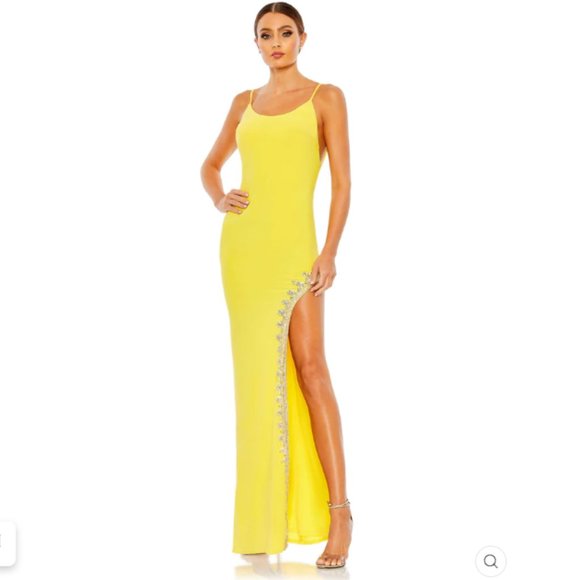 RHINESTONE ENCRUSTED SIDE SLIT CAMI BODYCON GOWN Some Snatched Threads NWT